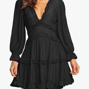 Black long sleeve dress with open back
